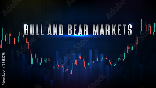 abstract futuristic technology background of Bull and bear stock market and candle stick bar chart graph green and red