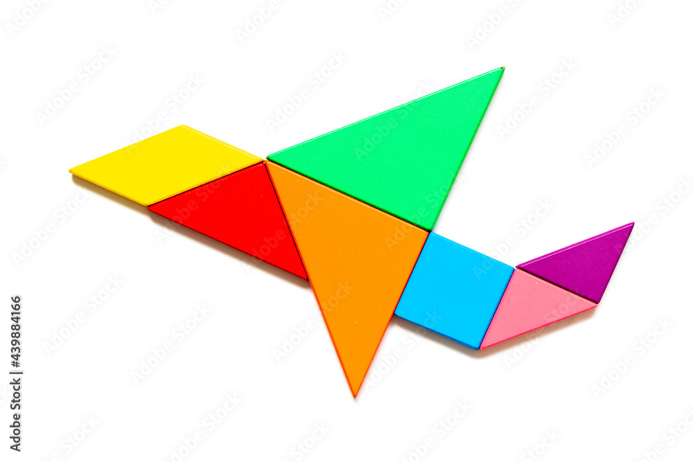 Color tangram puzzle in airplane shape on white background Color tangram puzzle in airplane shape on white background