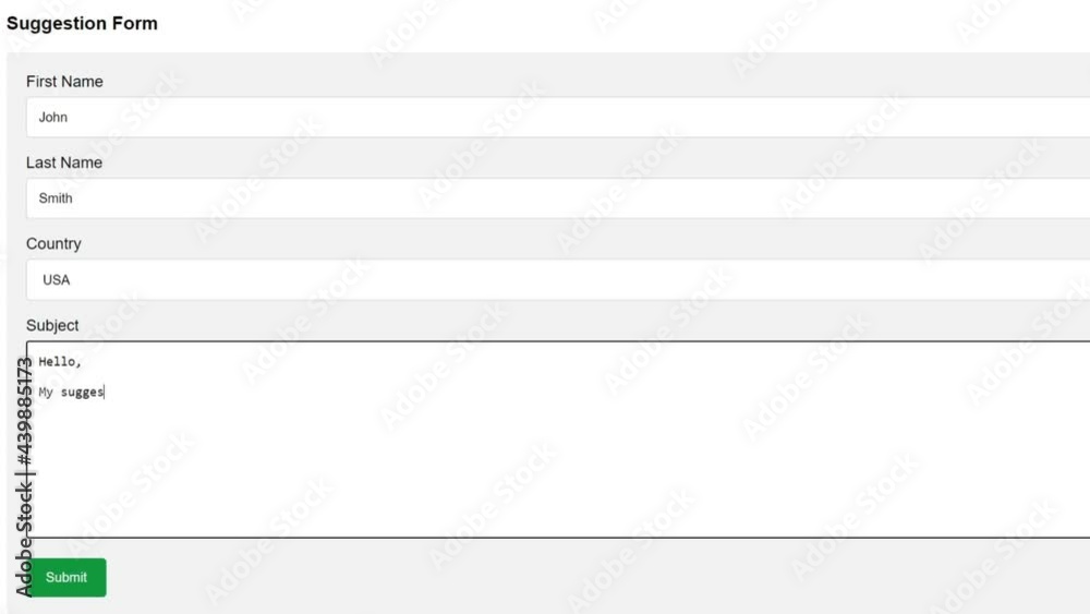 Entering Suggestion in Suggestion Form in Online Box. Suggesting Idea to Company or Person by Typing on Website. Type Letters. Viewpoint of Monitor Screen.