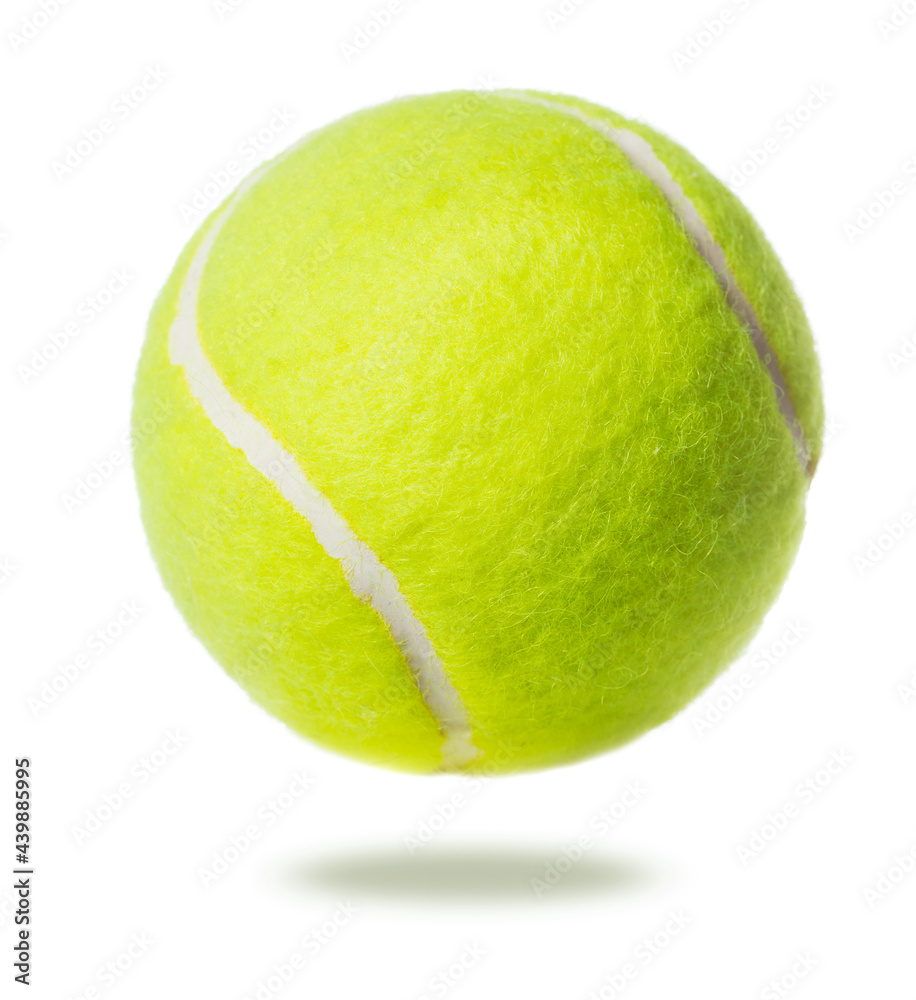 single green tennis ball isolated on white background