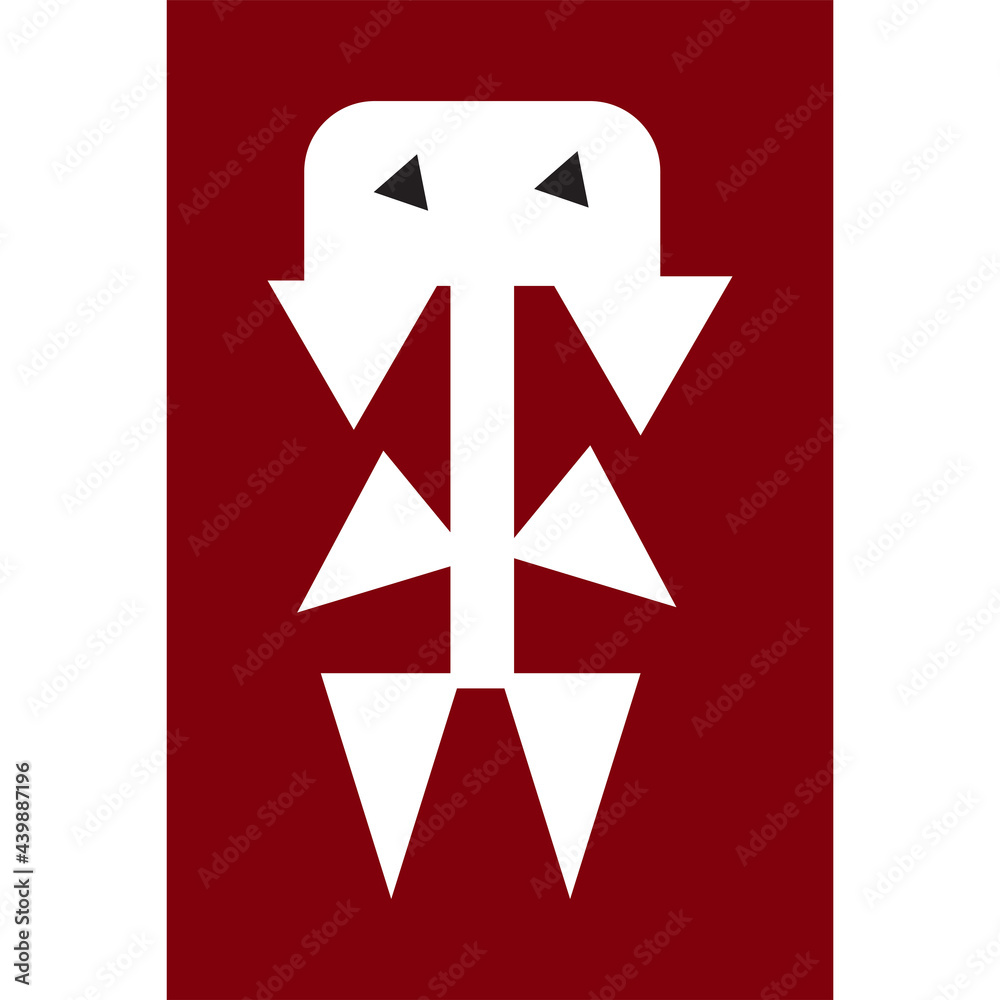 Abstract white robot on red background, geometric triangle illustration, vector Abstract white robot on red background, geometric triangle illustration, vector