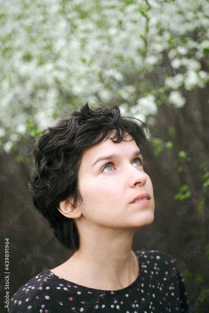 Portrait of female near blooming tree Portrait of female near blooming tree