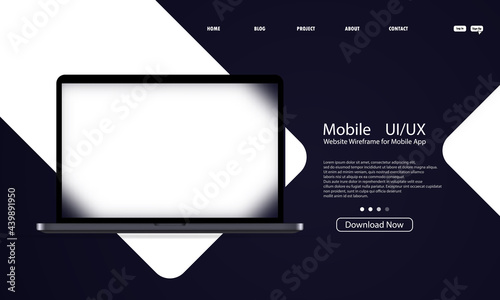 Glassmorphism style. Laptop template UI UX design. Notebook icon. Realistic glass morphism effect with set of transparent glass plates. Vector illustration