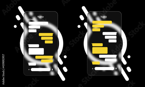Glassmorphism style. Phone icon. Chat window. Message, conversation concept. Realistic glass morphism effect with set of transparent glass plates. Vector illustration