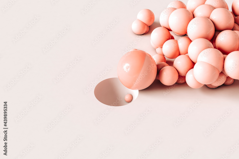 abstract 3d Pink spheres near a hole abstract 3d Pink spheres near a hole