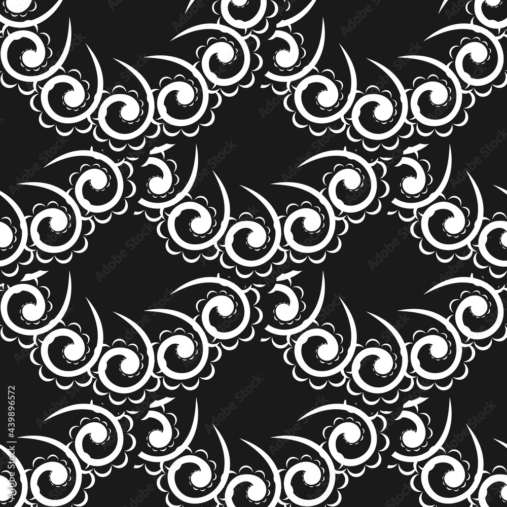 Wallpaper in a baroque style pattern. Black and white floral element. Graphic ornament for wallpaper, fabric, wrapping, packaging. Damask floral ornament.