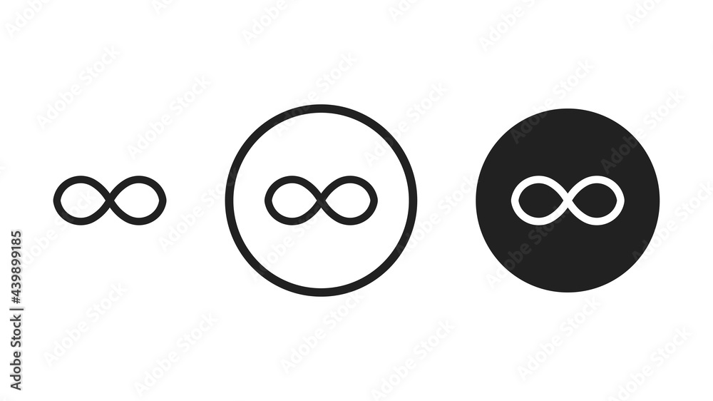 Infinity icons set isolated on white background. Repetitions or unlimited cycling. Vector illustration