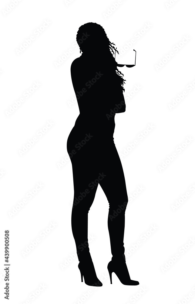 Silhouette African American woman full height. Girl with curly hair. Business style Isolated.Vector Illustration