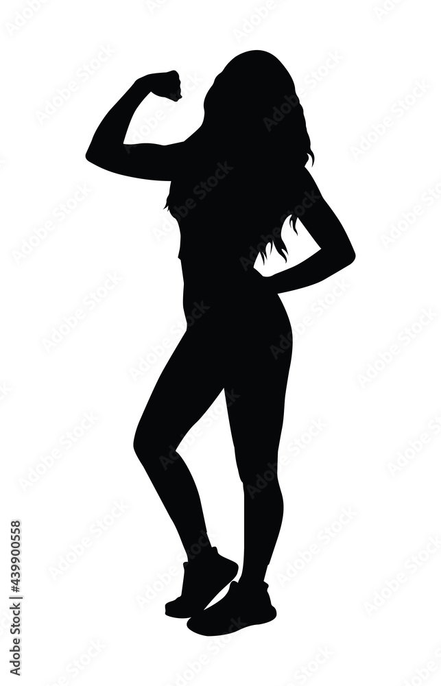 Silhouette of sport girl.Lady in good shape.Tightened body. Young slender female.Be fit.Isolated.Vector illustration