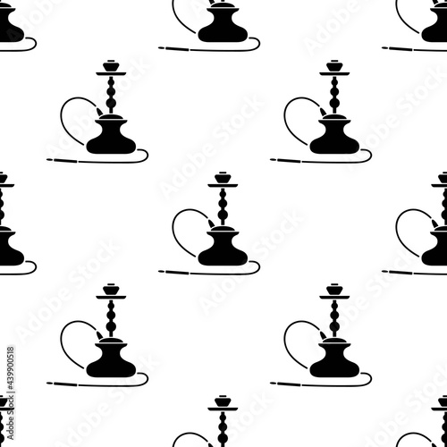 Vector Arabic Hookah Silhouette Seamless Pattern Isolated on White Background.
