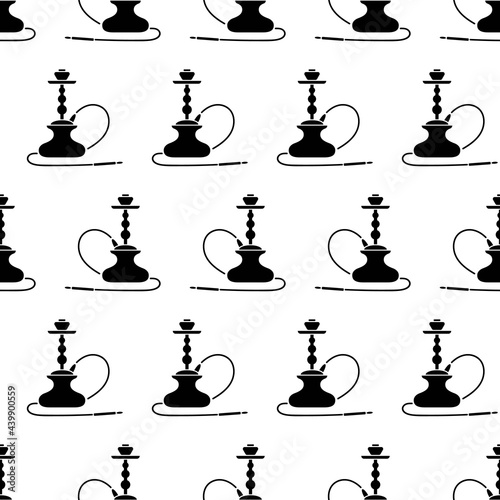 Vector Arabic Hookah Silhouette Seamless Pattern Isolated on White Background.