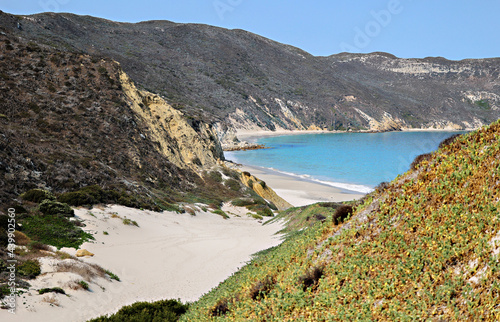 Fototapeta Naklejka Na Ścianę i Meble -  A view of the beach and water of Cuyler Harbor,  San Miguel Island, Channel Islands National Park; 