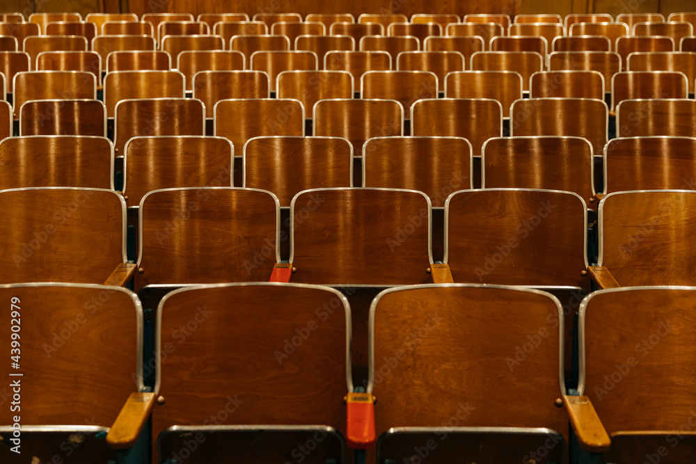 Vintage Wooden Seats in Old Auditorium Theater Stock Photo | Adobe Stock