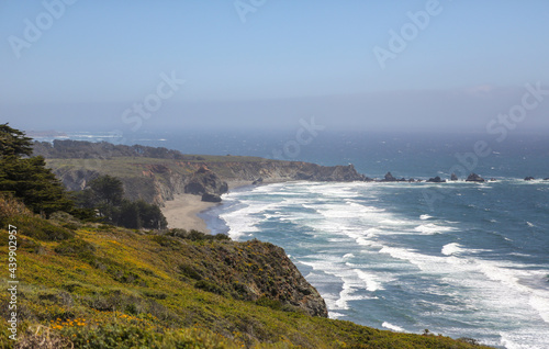 The ragged coast with multiple waves of Big Sur along central California. 
