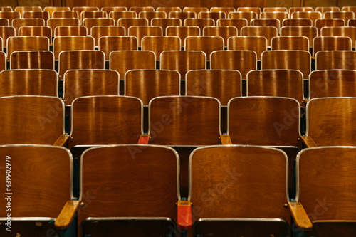 Vintage Wooden Seats in Old Auditorium Theater  photo