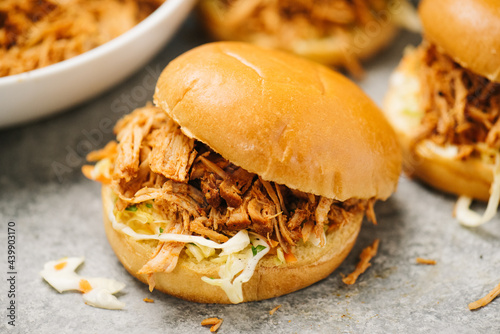 Pulled pork sandwiches with cole slaw photo