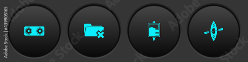Set Stereo speaker, Delete folder, IV bag and Kayak and paddle icon. Vector