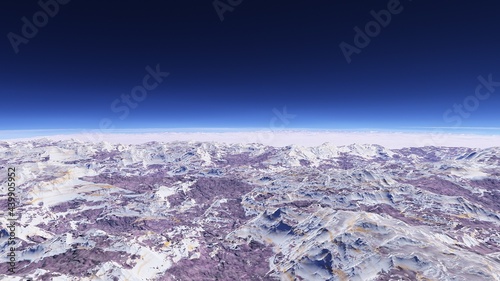 beautiful view from an exoplanet  a view from an alien planet  a computer-generated surface  a fantastic view of an unknown world  a fantasy world 3D render