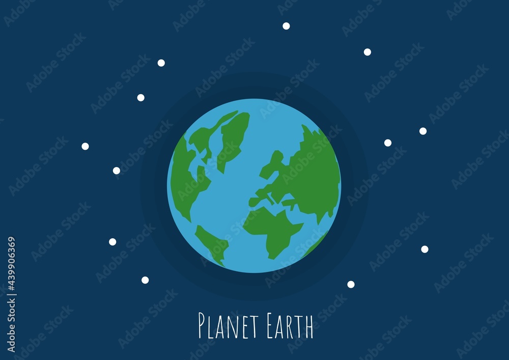 Naklejka premium Composition of planet earth text, with globe and stars on night sky