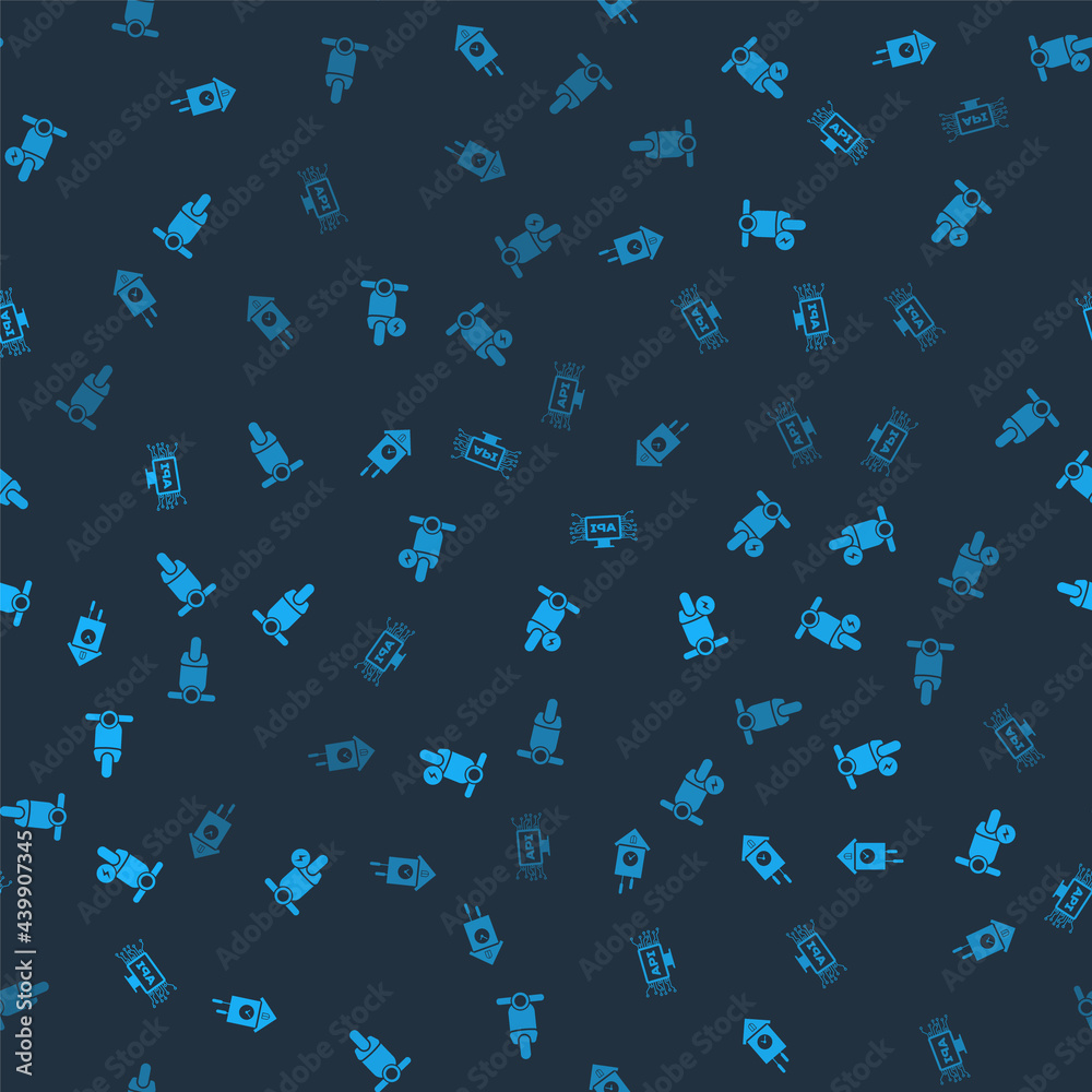 Set Retro wall watch, Electric scooter, Computer api interface and Scooter on seamless pattern. Vector Set Retro wall watch, Electric scooter, Computer api interface and Scooter on seamless pattern. Vector