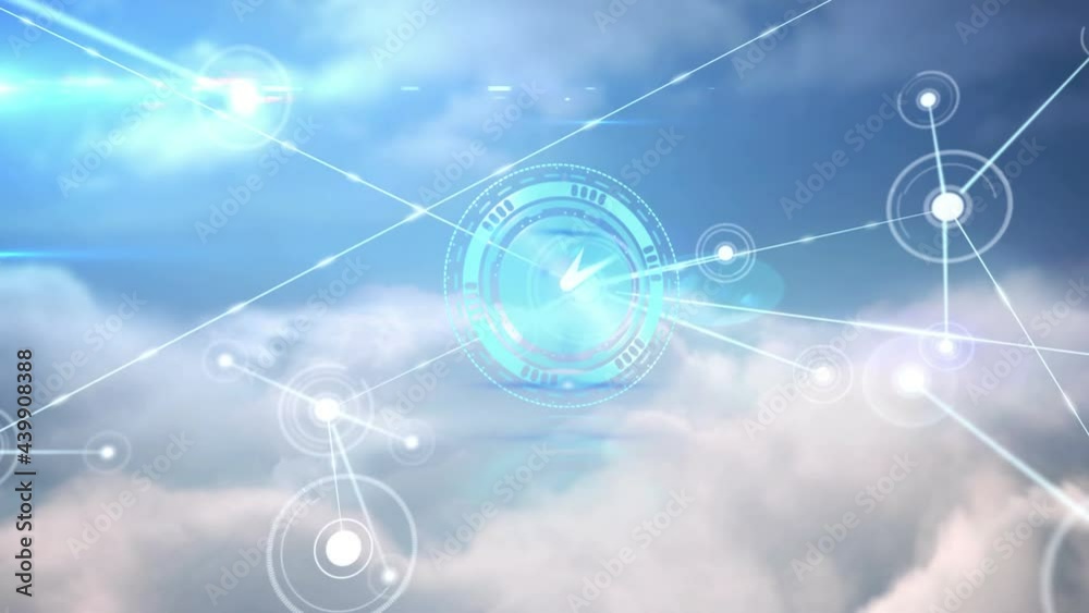 Animation of clock moving fast with networks of connections