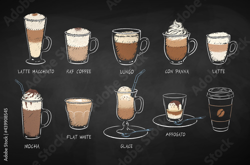 Collection of chalk drawn coffee drinks