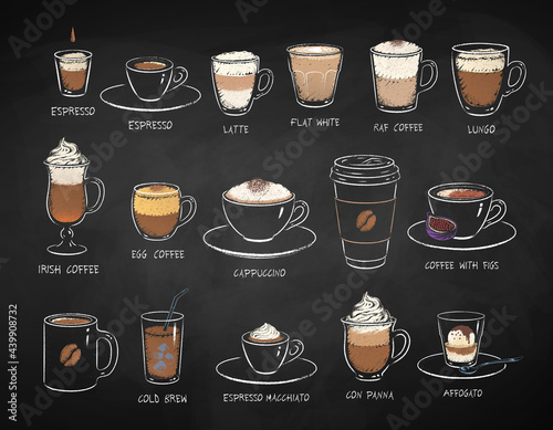 Fotografia Coffee drinks on chalkboard background