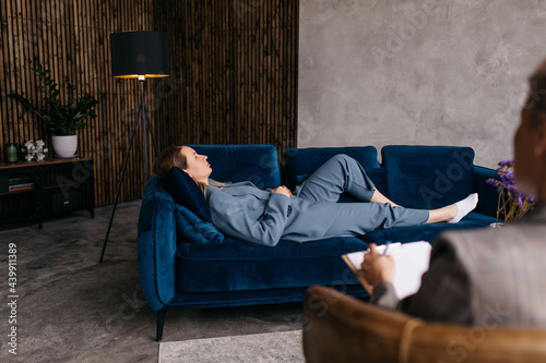 Frustrated woman on psychotherapy session 