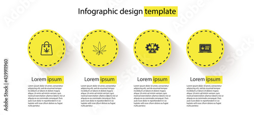 Set Shopping bag of marijuana, Marijuana or cannabis leaf, Test tube with and Online buying. Business infographic template. Vector