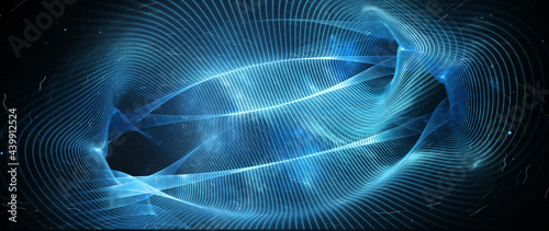 Tableau sur toile Blue glowing quantum tunnels with correlation in space