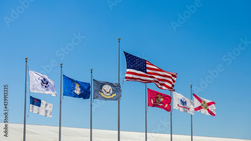 US Flag and Armed Service Flags