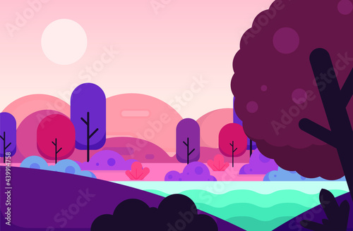 Mountain nature panoramic landscape. Flat design vector illustration.