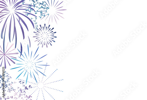  花火 夏 水彩 背景 ポストカード 横/ Hand-Drawn Watercolor Summer Fireworks Festival Postcard - Horizontal - Vector Image