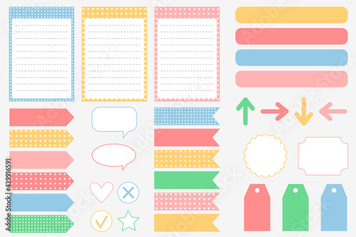 A set of elements for a notepad, planner, or diary. Stickers for scrapbooking. To-do list, frames, bookmarks, frames. Vector illustration.