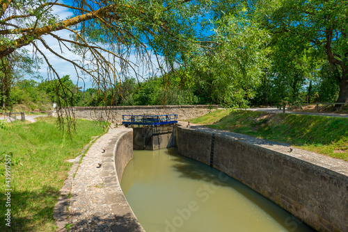 The scenic view of the Ecluse Saint Martin on the Canal du Midi, in the South of France © Keith