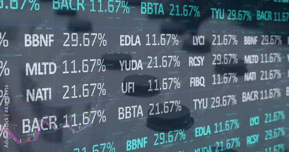 Animation of financial data processing over rows of milk bottles
