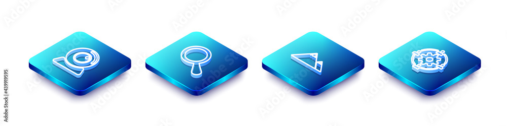 Set Isometric line Web camera, Magnifying glass, Mountains and Outsourcing concept icon. Vector Set Isometric line Web camera, Magnifying glass, Mountains and Outsourcing concept icon. Vector