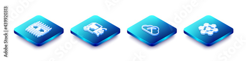 Set Isometric line Cryptocurrency bitcoin with circuit, Smart contract, cloud mining and Blockchain technology icon. Vector