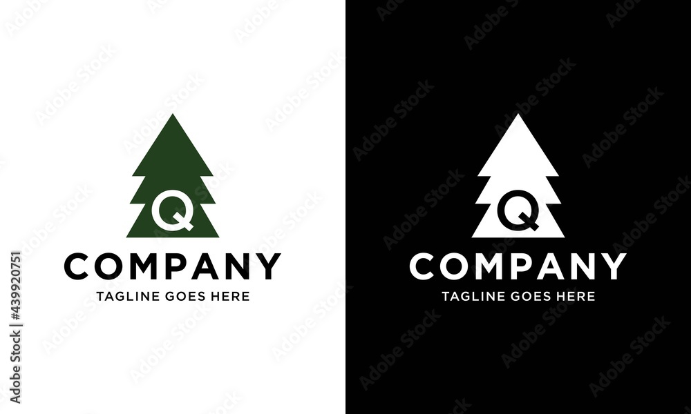 letter Q initial and negative space pine tree logo icon vector ...
