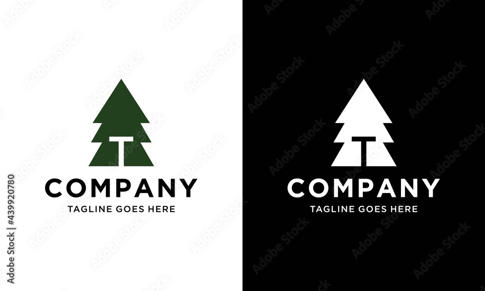 letter T initial and negative space pine tree logo icon vector ...