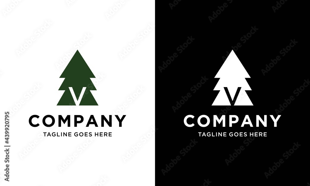 letter V initial and negative space pine tree logo icon vector inspiration letter V initial and negative space pine tree logo icon vector inspiration