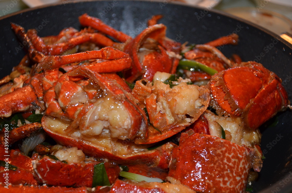 cooked lobster in a pan