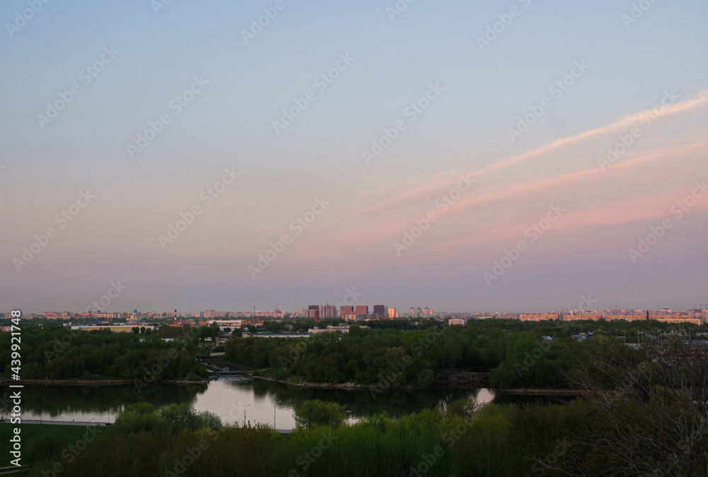 Panorama of Moscow river and the city from the top