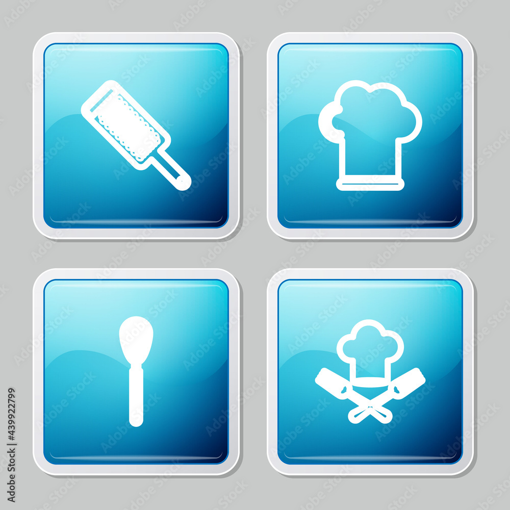 Set line Grater, Chef hat, Kitchen whisk and and fork icon. Vector Set line Grater, Chef hat, Kitchen whisk and and fork icon. Vector