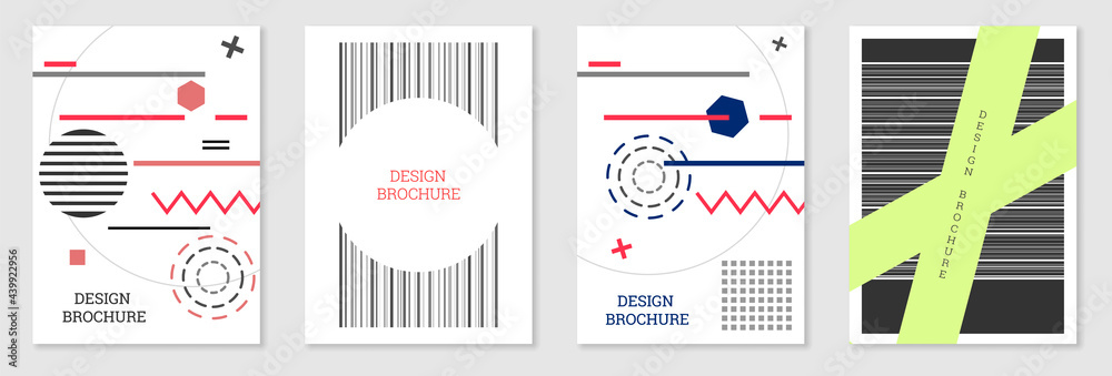 Set of cover design in Memphis style. Geometric design, abstract background. Fashionable bright cover, banner, poster, booklet. Creative colors. Set of cover design in Memphis style. Geometric design, abstract background. Fashionable bright cover, banner, poster, booklet. Creative colors.