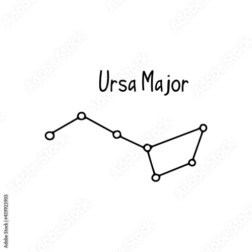 Ursa Major Constellation. Black and white vector doodle illustration isolated. Space of the universe, astronomy