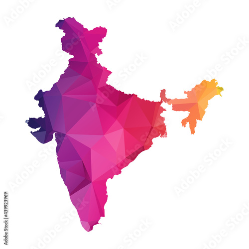 Abstract Polygon Map - Vector illustration Low Poly Color Rainbow India map of  isolated. Vector Illustration eps10.