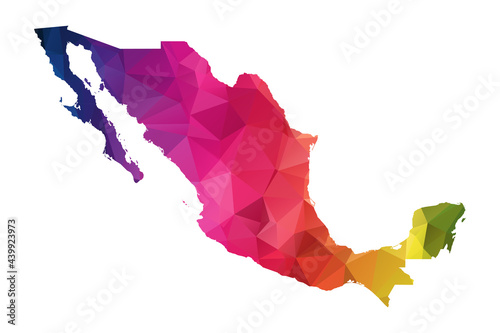 Abstract Polygon Map - Vector illustration Low Poly Color Rainbow Mexico map of  isolated. Vector Illustration eps10.