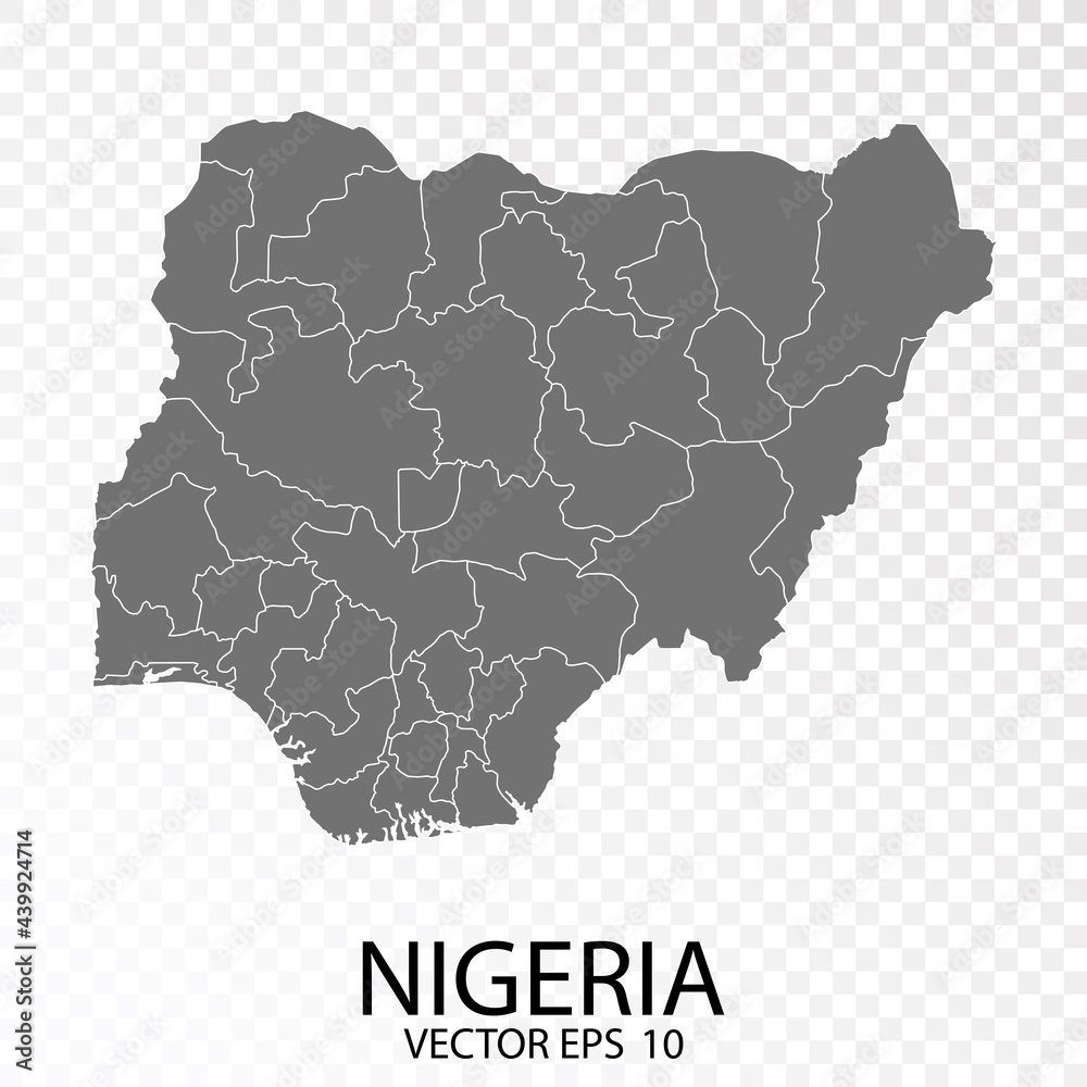 Transparent - High Detailed Grey Map of Nigeria. Vector Eps 10.