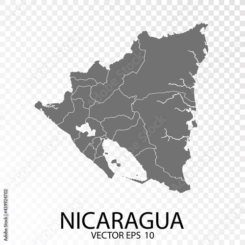 Transparent - High Detailed Grey Map of Nicaragua. Vector Eps 10.